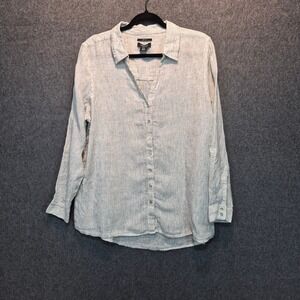 Jones & Co. Roll Tab 100% Linen 1X Button Up sustainable granola chic nautical